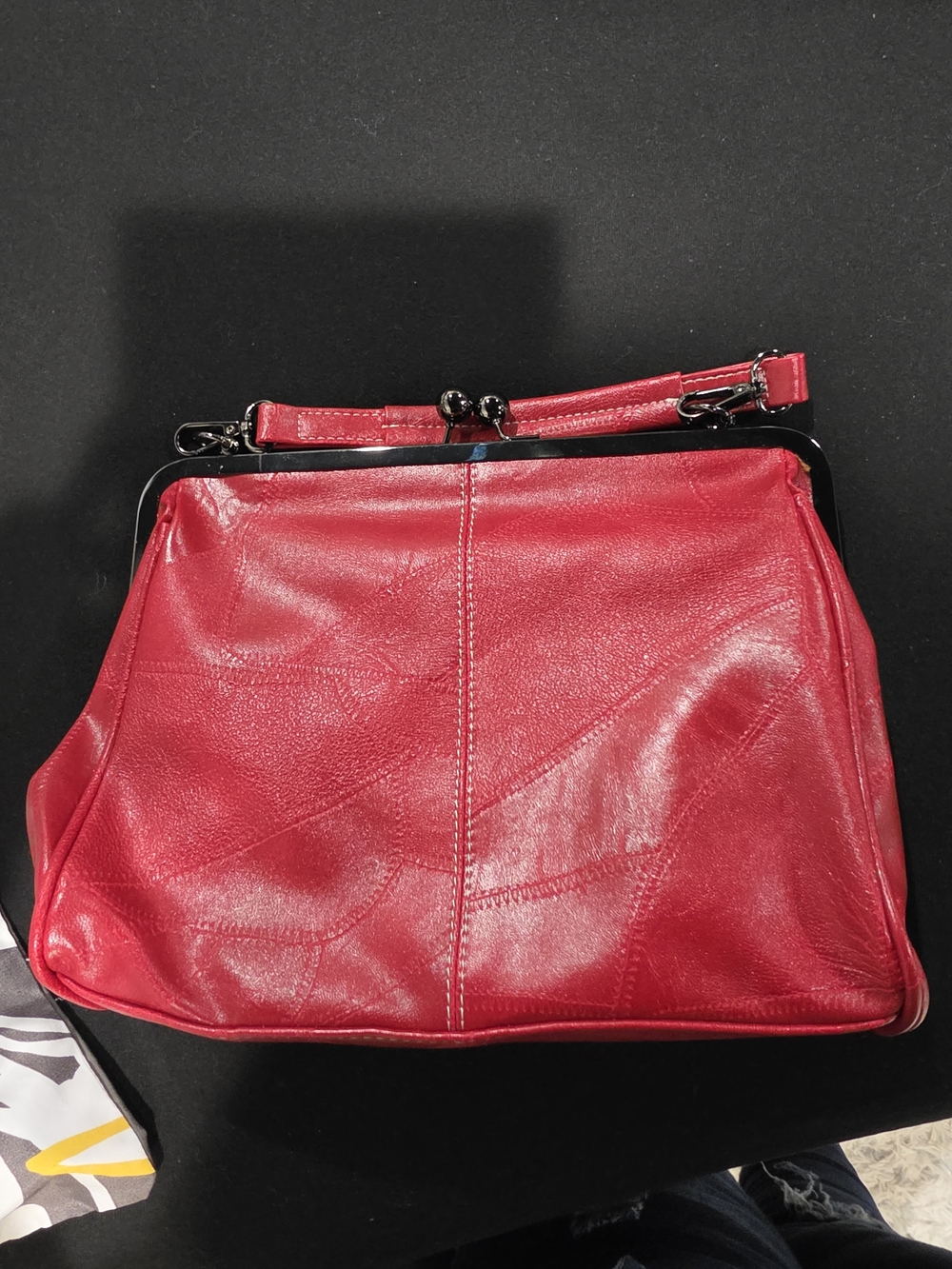 Red Frame-Top Satchel Handbag - Picture 9 of 9